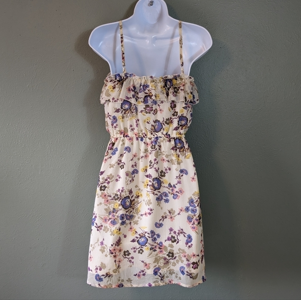 Floral Fairy Coquette Cottage Core Cream Crape Mini Babydoll Dress Size M - Picture 4 of 6